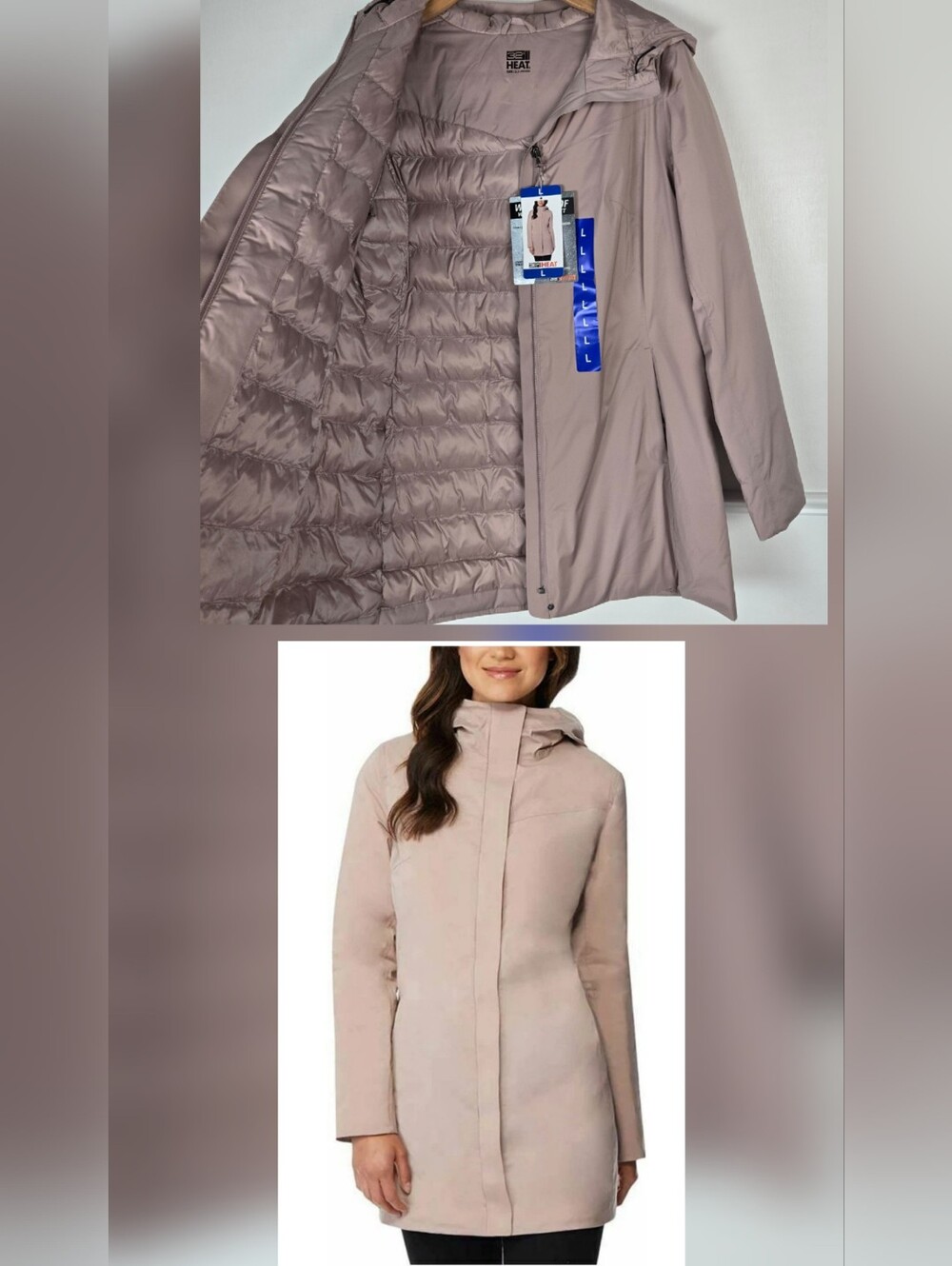 NWT Women's Hooded Lightweight Puffer Rain Coat in Dusty Rose Size Large